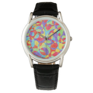 Rainbow Färg Hand plockade Crayon Doodle Mönster Armbandsur