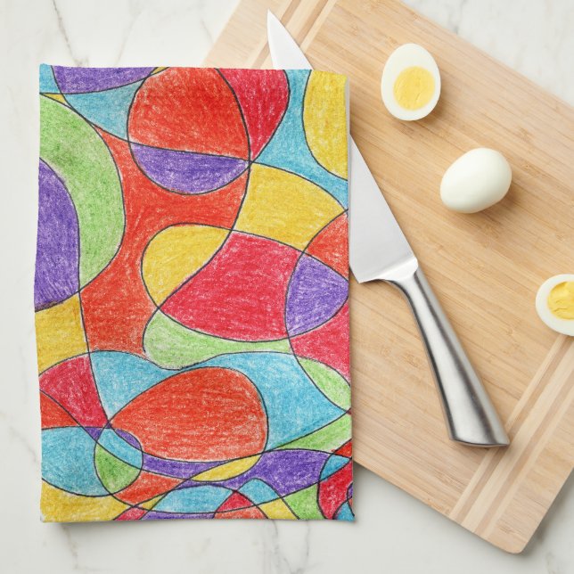 Rainbow Färg Hand plockade Crayon Doodle Mönster Kökshandduk (Vikt i Fjärdedel)