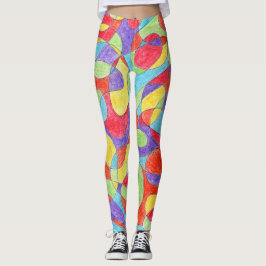 Rainbow Färg Hand plockade Crayon Doodle Mönster Leggings