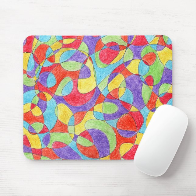 Rainbow Färg Hand plockade Crayon Doodle Mönster Musmatta (Med mus)