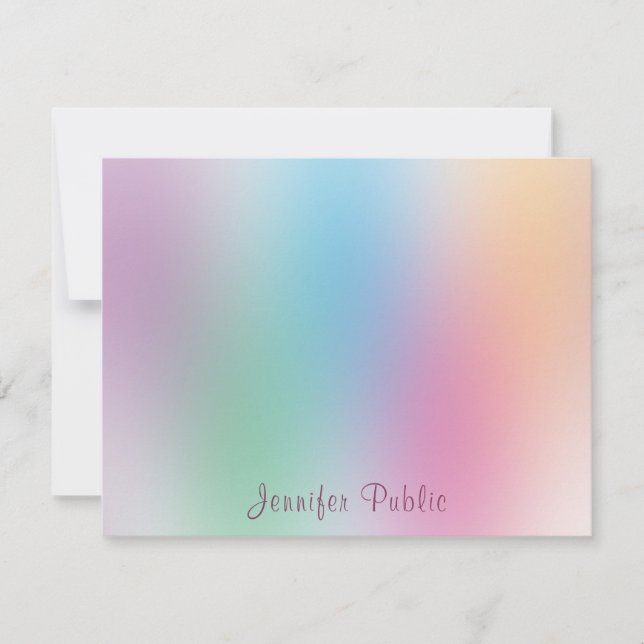 Rainbow Färg Handwrite Elegant Monogrammad Anteckningskort (Framsida)
