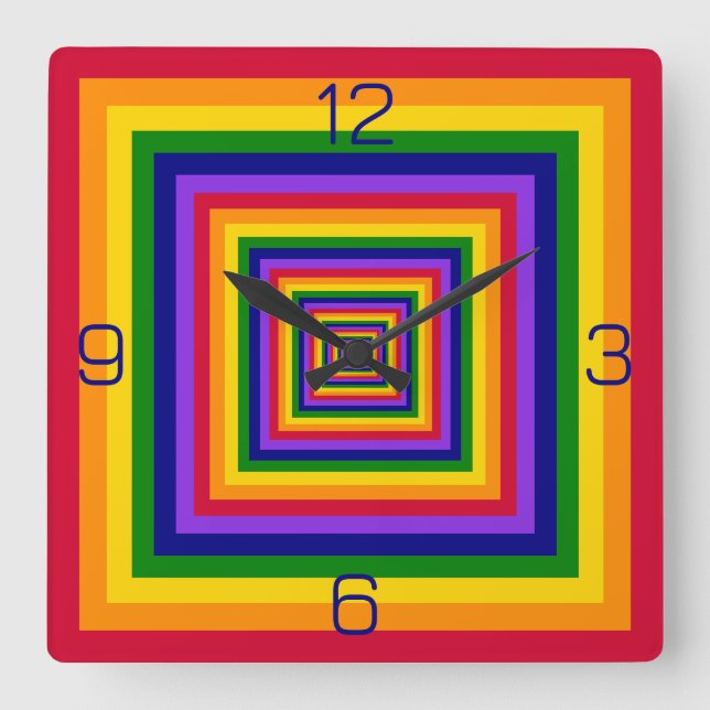 Rainbow Färg Kombination/Mix of Nested Squares Fyrkantig Klocka (Framsida)