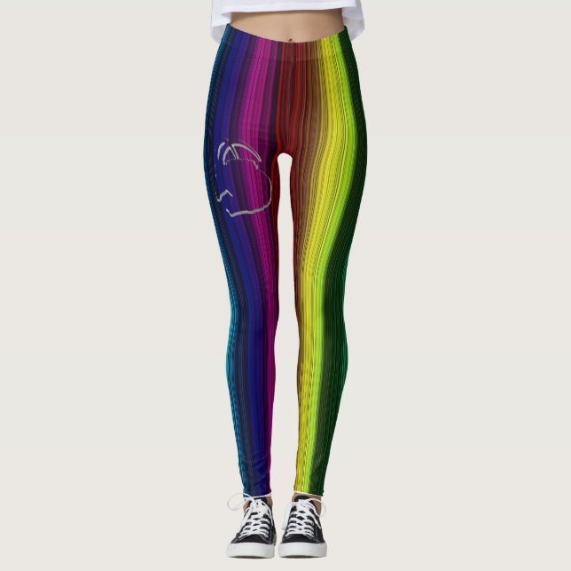 Rainbow Färg Lodrät Rand med Bull Logotyp Leggings (Framsida)
