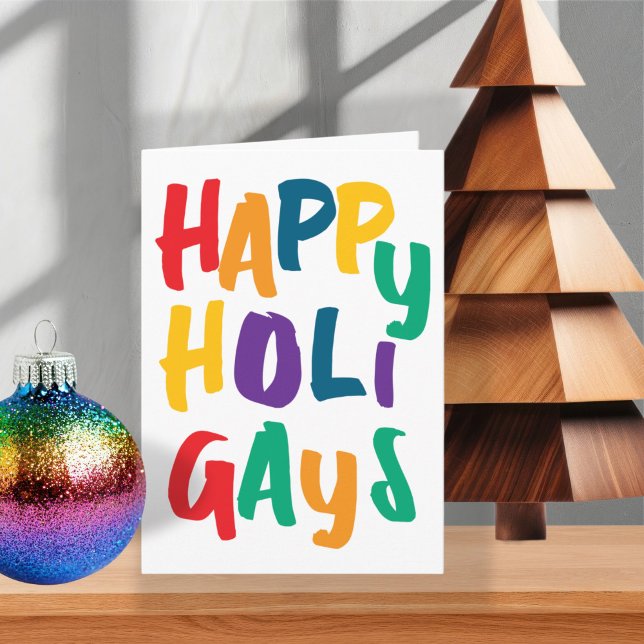 Rainbow Färg Lycklig Huligays jul Helgkort (Rainbow Colors Happy Holigays Christmas Holiday Card by Ricaso. Fun bold Happy Holidays Gay Themed)