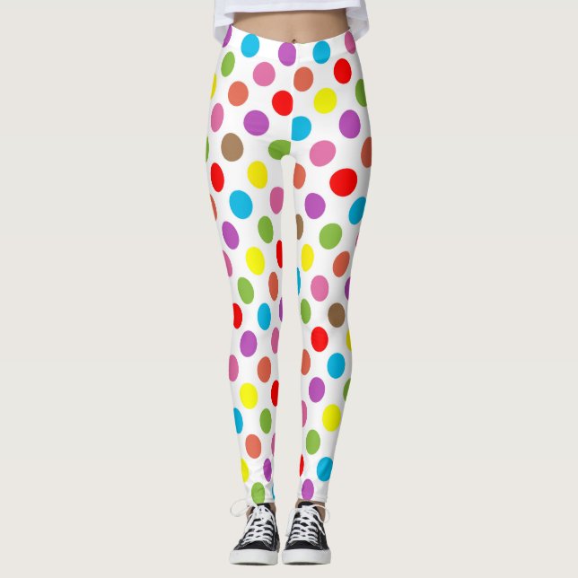 Rainbow färg polka dots mönster leggings (Framsida)