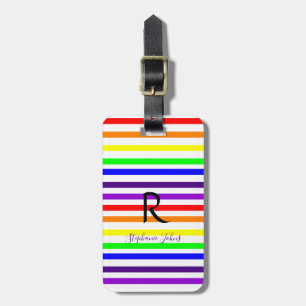 Rainbow Färg Rand Anpassat namn Monogram Initial Bagagebricka
