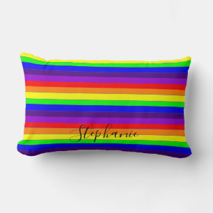 Rainbow Färg Rand Linjer Abstrakt Monogram Coola Lumbarkudde