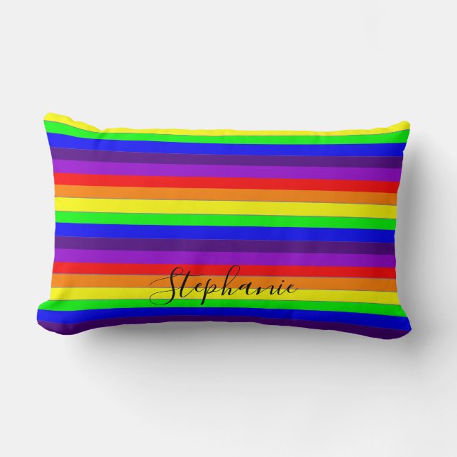Rainbow Färg Rand Linjer Abstrakt  Monogram Coola Lumbarkudde (Framsida)