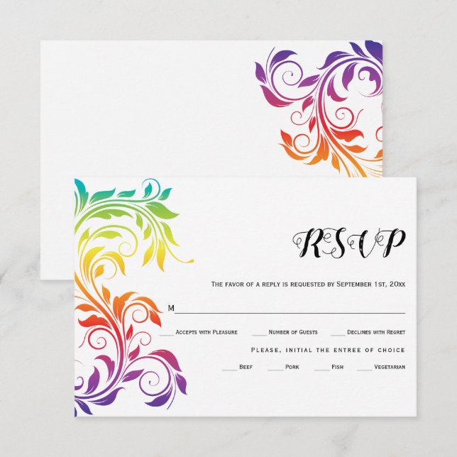 Rainbow färg rulla löv gay lesbisk bröllop OSA kort (Fram/baksida)