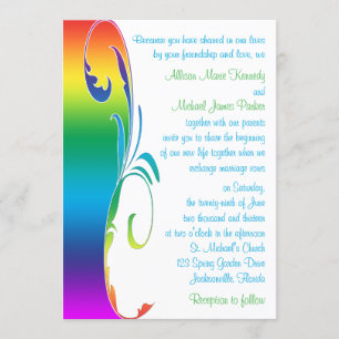 Rainbow Färg Scrolled Wedding bjudande Inbjudningar