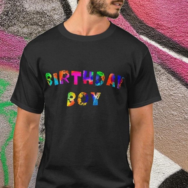 Rainbow Färg Stänk Birthday Boy T Shirt (Skapare uppladdad)
