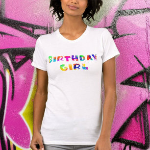 Rainbow Färg Stänk Birthday Girl T Shirt