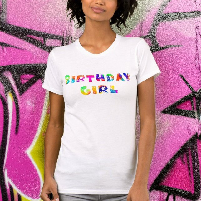 Rainbow Färg Stänk Birthday Girl T Shirt (Skapare uppladdad)