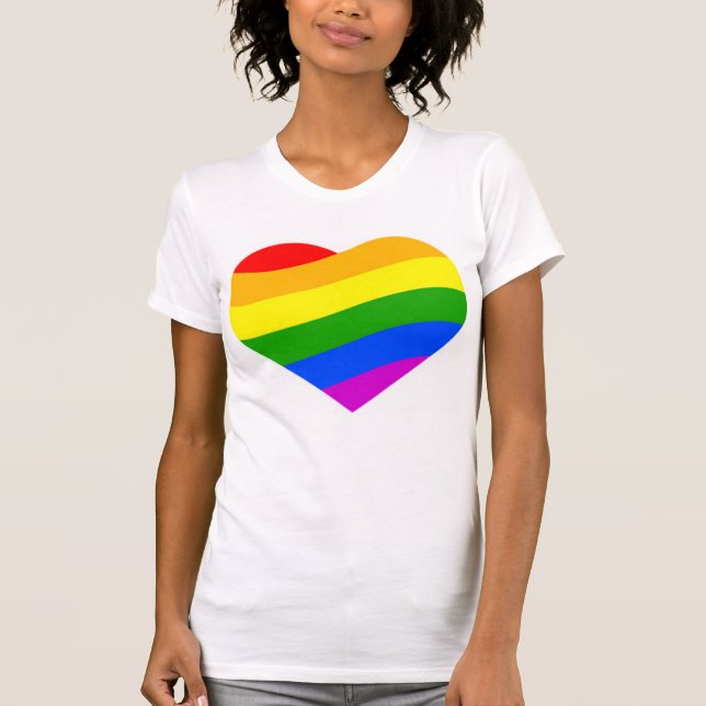 Rainbow Färg Stripe Heart Tee Shirt (Framsida)