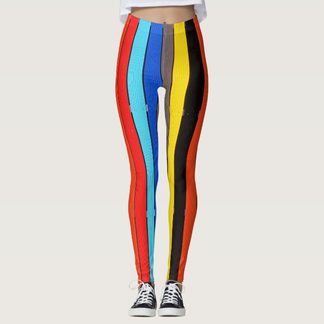 Rainbow Färg Stripe Leggings (Framsida)