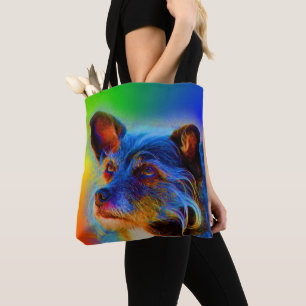 Rainbow Färg Terrier Mix Abstrakt Hund Art Tygkasse