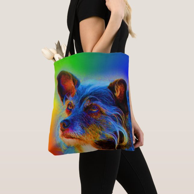 Rainbow Färg Terrier Mix Abstrakt Hund Art Tygkasse (Närbild)