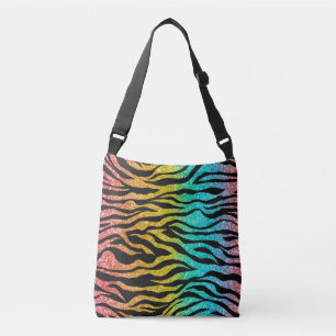 Rainbow Färg Tiger Rand Mönster på Black Axelväska
