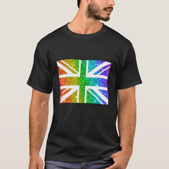 Rainbow Färg Uk Patriotic Förenade kungariket Flag T Shirt (Framsida)