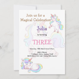 Rainbow färg Unicorn flicka födelsedag Inbjudningar