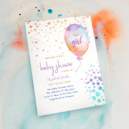 Rainbow Färg Watercolor Balloon Flicka Shower Inbjudningar