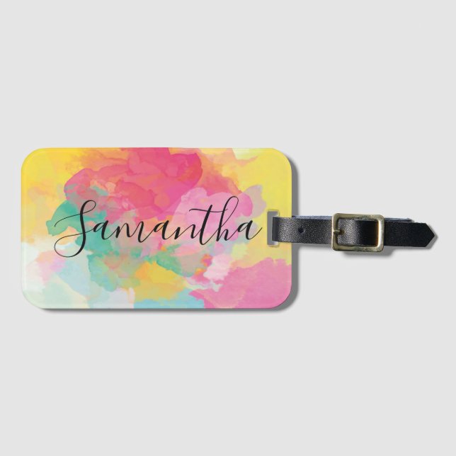 Rainbow Färg Watercolor-skript Bagagebricka (Framsida horisontal)