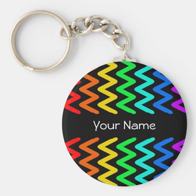 Rainbow Färg ZigZag Mönster - nyckelkedjan Namn Nyckelring (Framsidan)