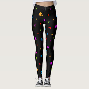 Rainbow Färgad Autism Puzzle Biet på BLACK Leggings
