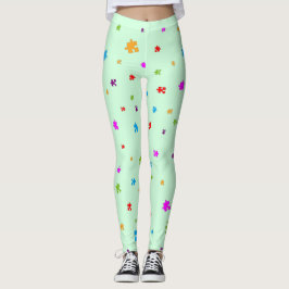Rainbow Färgad Autism Puzzle Delar på GRÖNT Leggings