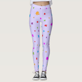 Rainbow Färgad Autism Puzzle Delar på LAVENDER Leggings