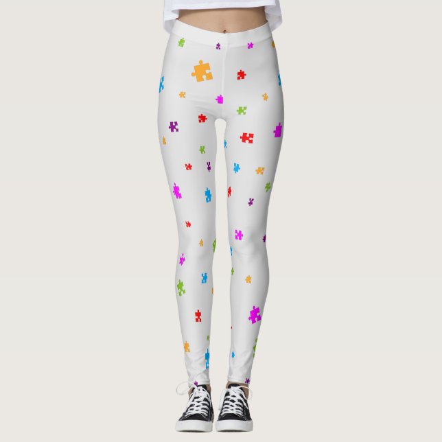 Rainbow Färgad Autism Puzzle Delar på LJUS GRÅTT Leggings (Framsida)