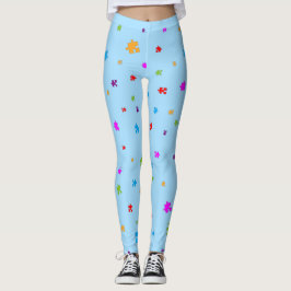 Rainbow Färgad Autism Puzzle Delar på LJUSBLUE Leggings