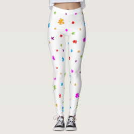 Rainbow Färgad Autism Puzzle Delar på WHITE Leggings
