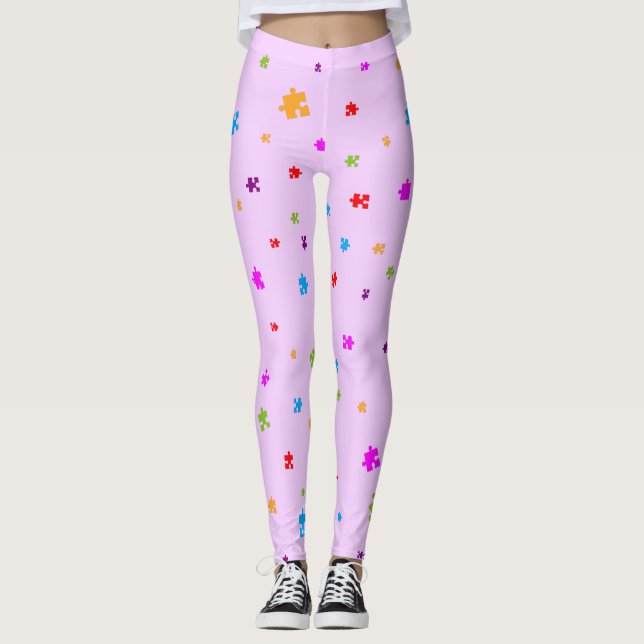 Rainbow Färgad Autism Puzzle Delarare på ROSA Leggings (Framsida)