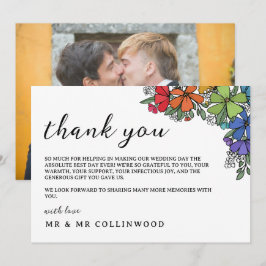 Rainbow Färgad Flowers LGBT Photo Bröllop Tack Kort