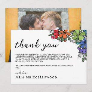 Rainbow Färgad Flowers LGBT Photo Bröllop Tack Kort