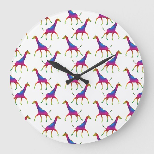 Rainbow Färgad Giraffe Stor Klocka (Framsida)