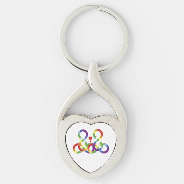 Rainbow, färgad händer. Nyckelkedjan metall Twisted Heart Silverfärgad Nyckelring (Framsidan)