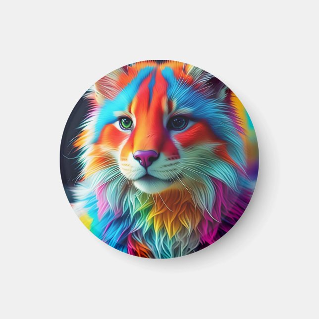 Rainbow Färgad Hårig Cat-68587 Magnet (Framsidan)