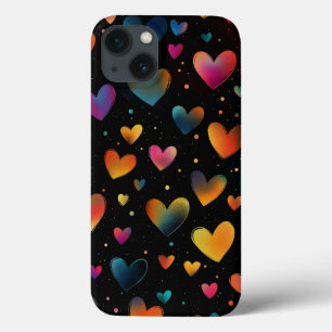 Rainbow Färgad Hearts Galaxy Black Background