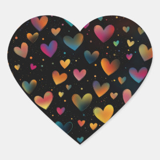 Rainbow Färgad Hearts Galaxy Black Background Hjärtformat Klistermärke