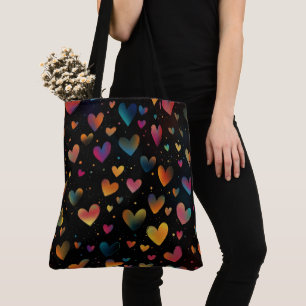 Rainbow Färgad Hearts Galaxy Black Background Tygkasse