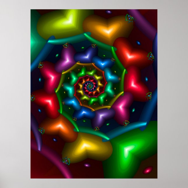 Rainbow Färgad Hearts Spiral Poster (Framsidan)
