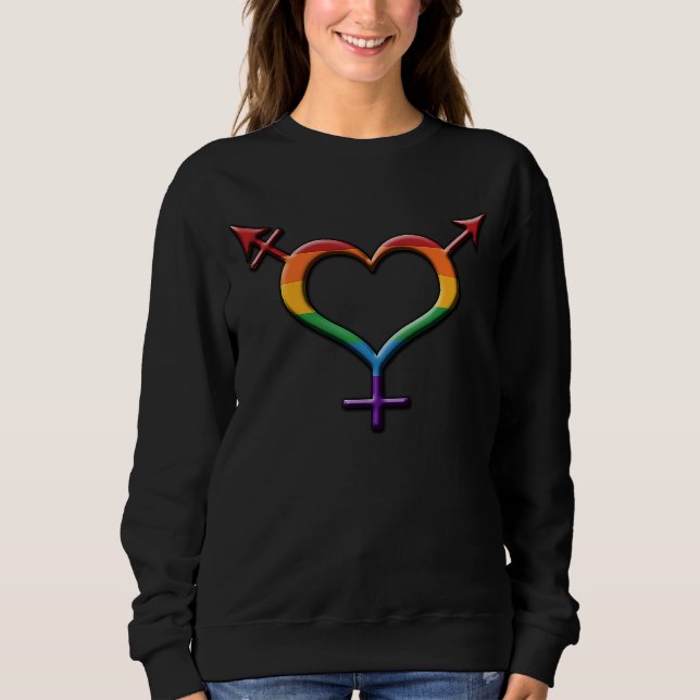 Rainbow Färgad Hjärtformade Transgender Pride Sym T Shirt (Framsida)