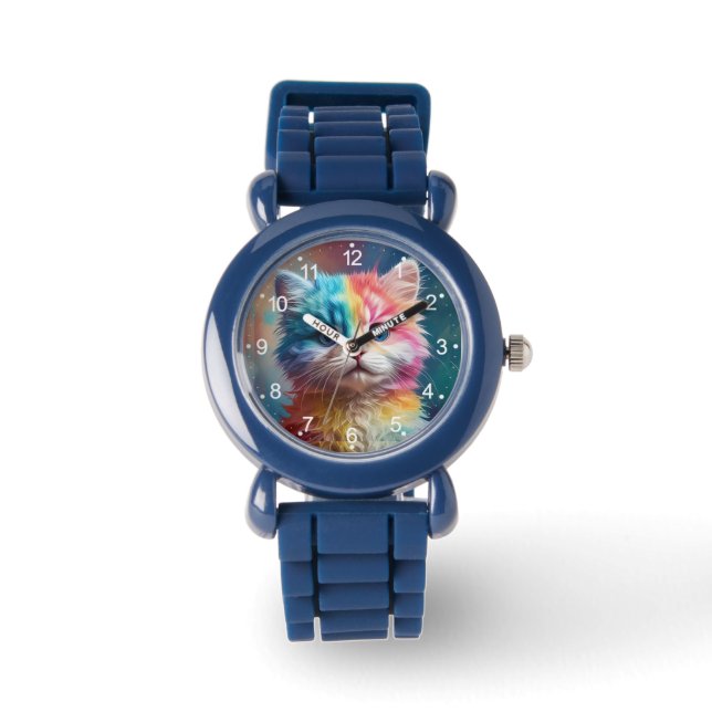 Rainbow Färgad Kitten Potrait Armbandsur (Framsida)