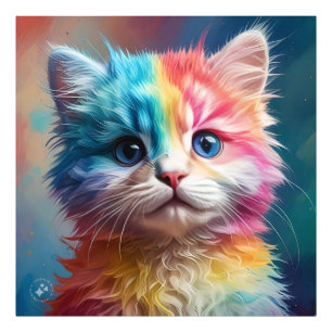 Rainbow Färgad Kitten Potrait Fototryck