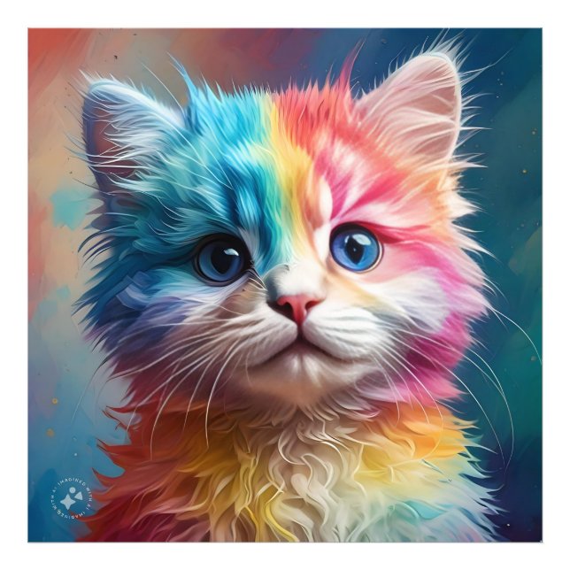 Rainbow Färgad Kitten Potrait Fototryck (Framsidan)