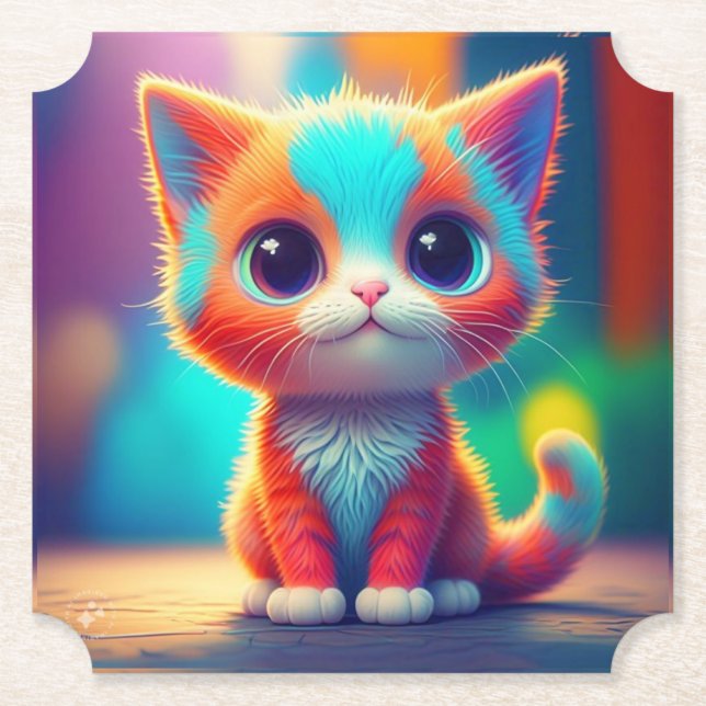 Rainbow Färgad Kitten Sitta Tecknad-68677 Underlägg Papper (Framsida)