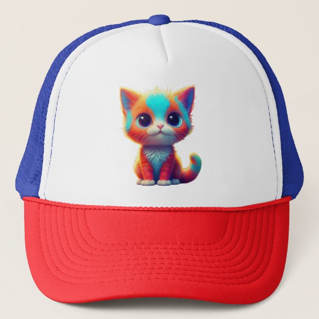 Rainbow Färgad Kitten Tecknad Keps (Framsida)