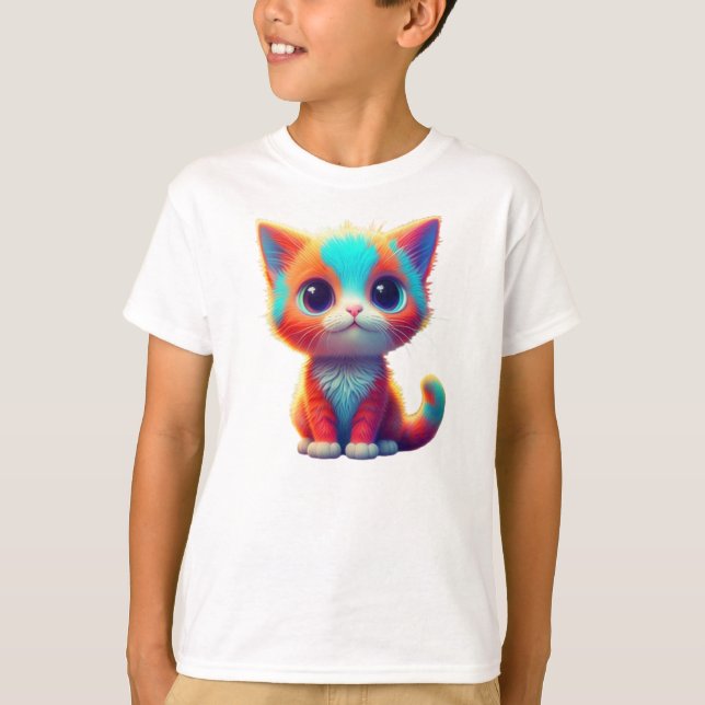 Rainbow Färgad Kitten Tecknad T-Shirt (Framsida)